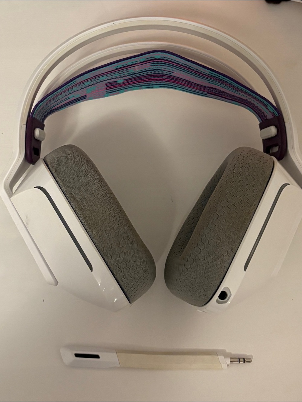 Logitech White Over-Ear Headphones with Gray Cushions and Multicolor Headband